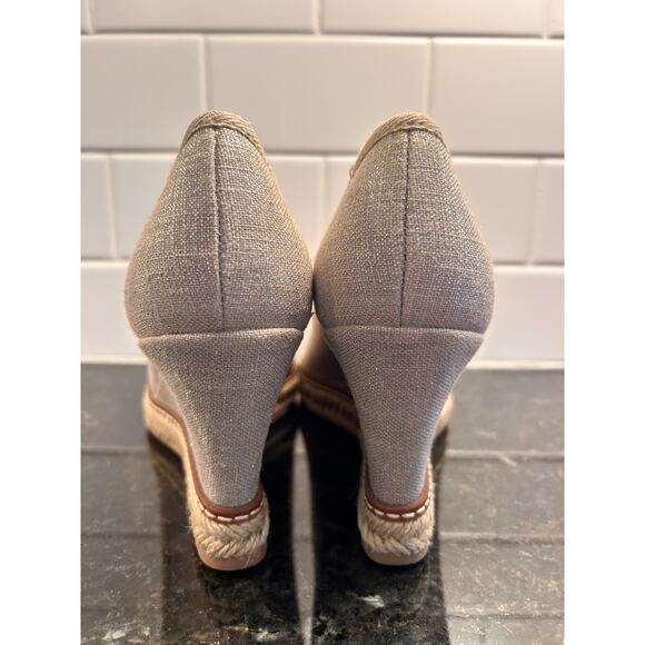 Tory Burch Jackie Canvas Natural Peep-Toe‎ Espadrille Wedges Metallic sheen 7.5 - Picture 9 of 12